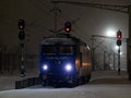 The Romanian diesel locomotive facing the snow storm Royalty Free Stock Photo