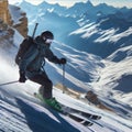 Free ride skier moving downhill on sunny snow covered Alpine slope Royalty Free Stock Photo