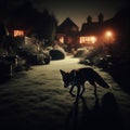 Beautiful fox creeps through back garden under cover of night Royalty Free Stock Photo