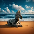 Surreal view of a zebra sitting on an empty beach Royalty Free Stock Photo