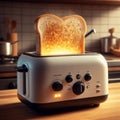 Clean, chromed toaster pops out a cooked slice of toast