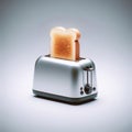 Clean, chromed toaster pops out a cooked slice of toast