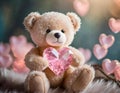 Lovely teddy bear holding pink crystal heart Royalty Free Stock Photo