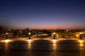 Panoramic view at dusk over the D. LuÃ­s I bridge with the Douro river in background. City of Porto in Portugal. Long Exposure. Royalty Free Stock Photo