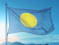 Flag of Palau Islands waving in the wind