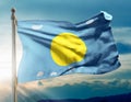 Flag of Palau Islands waving in the wind