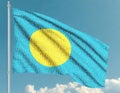 Flag of Palau Islands waving in the wind