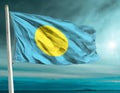 Flag of Palau Islands waving in the wind