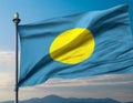 Flag of Palau Islands waving in the wind