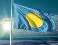 Flag of Palau Islands waving in the wind