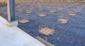 Deep Foundation Footing Reinforcement Steel with wire mesh structure on the Ground in the Construction Site of Industrial Building Royalty Free Stock Photo