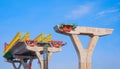 Metal launching gantry on foundation of Elevated Expressway structure in road construction site Royalty Free Stock Photo
