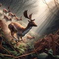 Fallow deer runs through green English countryside Royalty Free Stock Photo