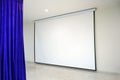 Projector screen and curtain stage on white isolated background. Royalty Free Stock Photo