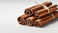 Aromatic cinnamon sticks on white background with copy space