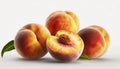 Sweet peaches on white background with copy space