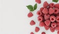 Top view of fresh ripe raspberries on white background with copy space Royalty Free Stock Photo