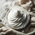 Bowl of whipped cream is nestled in fabric on surface