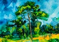 An impressionist painting style image of a landscape