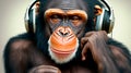 Monkey listens to music on headphones Generated Image