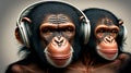 Monkey listens to music on headphones Generated Image