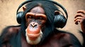 Monkey listens to music on headphones Generated Image