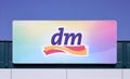 The logo of dm Drogerie Markt, a chain of retail stores offering cosmetics, health food, healthcare and household products. Royalty Free Stock Photo