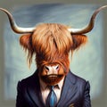 Highland Cow Portrait, AI Generated Image