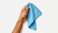 arm holding light blue microfiber cloth Royalty Free Stock Photo