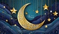 Ramadan six star gold glitter banner effect Royalty Free Stock Photo