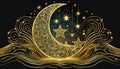 Ramadan six star gold glitter banner effect Royalty Free Stock Photo