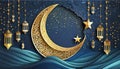 Ramadan six star gold glitter banner effect Royalty Free Stock Photo