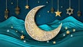 Ramadan six star gold glitter banner effect Royalty Free Stock Photo