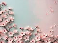 Spring background of pink cherry blossom branches. Space for text.