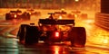 Formula One F1 Race Cars Racing at sunset