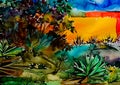 An abstract impressionist style image of a sketch for a town garden