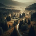 Long winding road passes through beautiful tree filled countryside Royalty Free Stock Photo