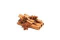 Cinnamon sticks and anise isolated on white background. Royalty Free Stock Photo
