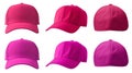 2 Set of magenta purple pink, front, back side view hat baseball cap on transparent, PNG