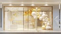 golden and white balloon storefront display Royalty Free Stock Photo