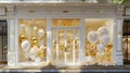 golden and white balloon storefront display Royalty Free Stock Photo