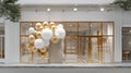 golden and white balloon storefront display Royalty Free Stock Photo