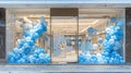 blue and white balloon storefront display Royalty Free Stock Photo