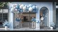 blue and white balloon storefront display Royalty Free Stock Photo