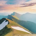 mountains in the morning. sunset in the mountains. Mountain travel hike people adventure man summer Royalty Free Stock Photo