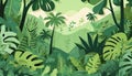 Green jungle scene in paper cut-out shapes