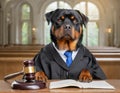 Generated image: Mastiff dog dressed as a judge in a courtroom Royalty Free Stock Photo