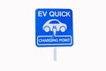 Blue and white EV car charging sign or symbol with electricity for charging car isolated on white back Royalty Free Stock Photo