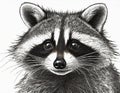 Black and white pencil drawing of a northern raccoon