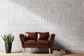 Living room. Living room with leather armchair on empty wall background. Royalty Free Stock Photo